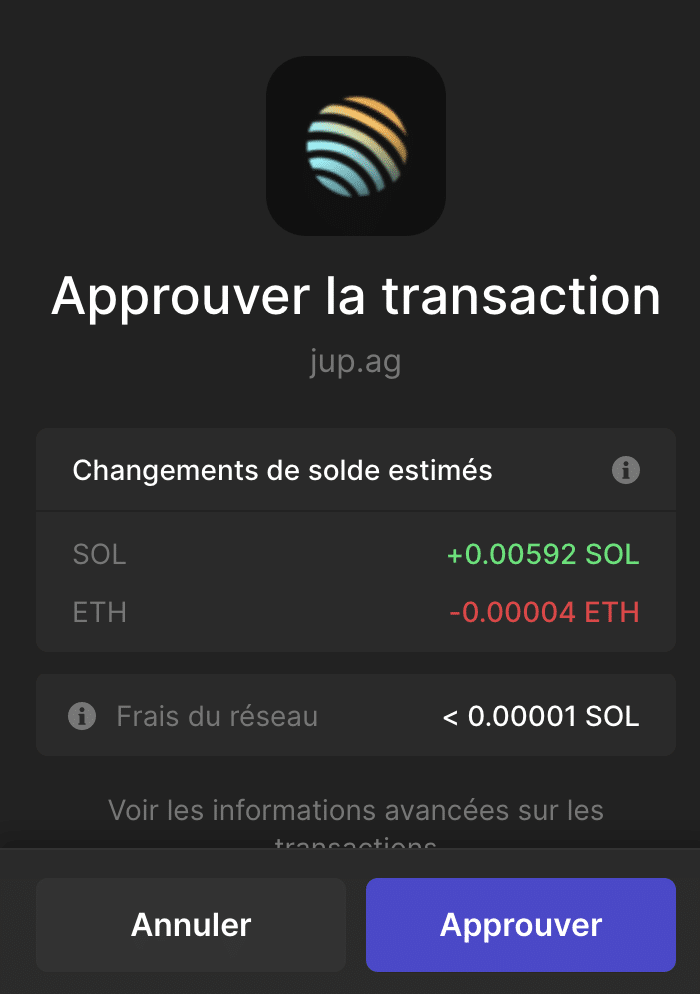 swap accept transaction Jupiter