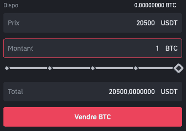 Stop loss de 1 Bitcoin à $20,500 sur la plateforme Binance.