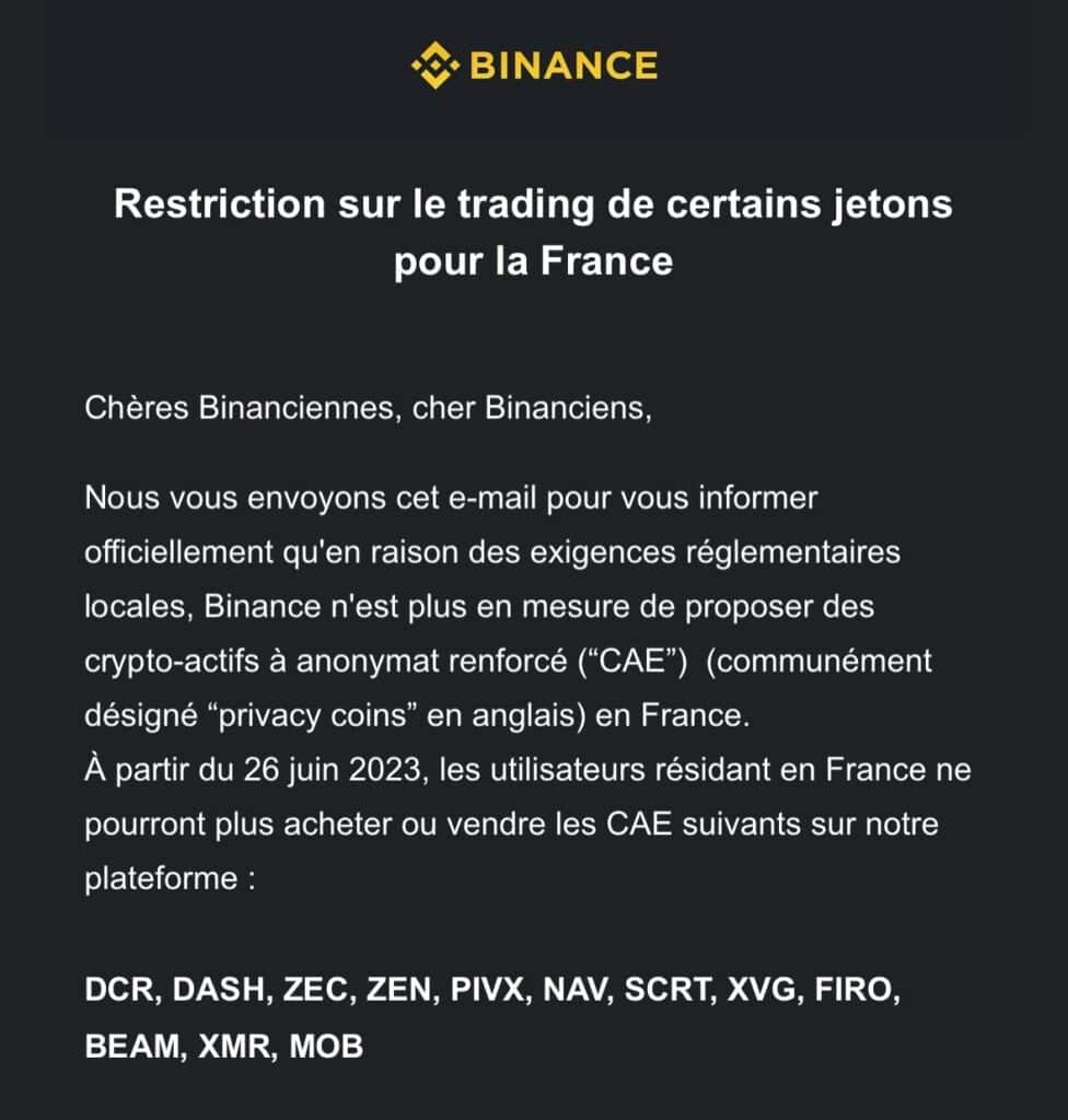 binance email privacy coins