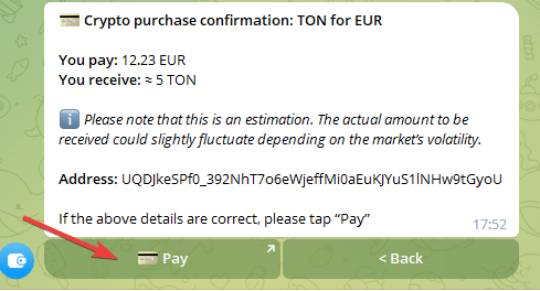 achat crypto wallet telegram