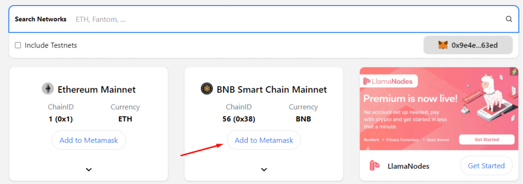 Ajout réseau BNB Chain