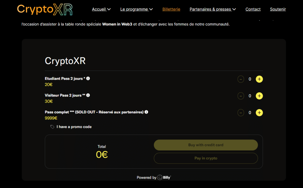 cryptoxr crypto billetterie