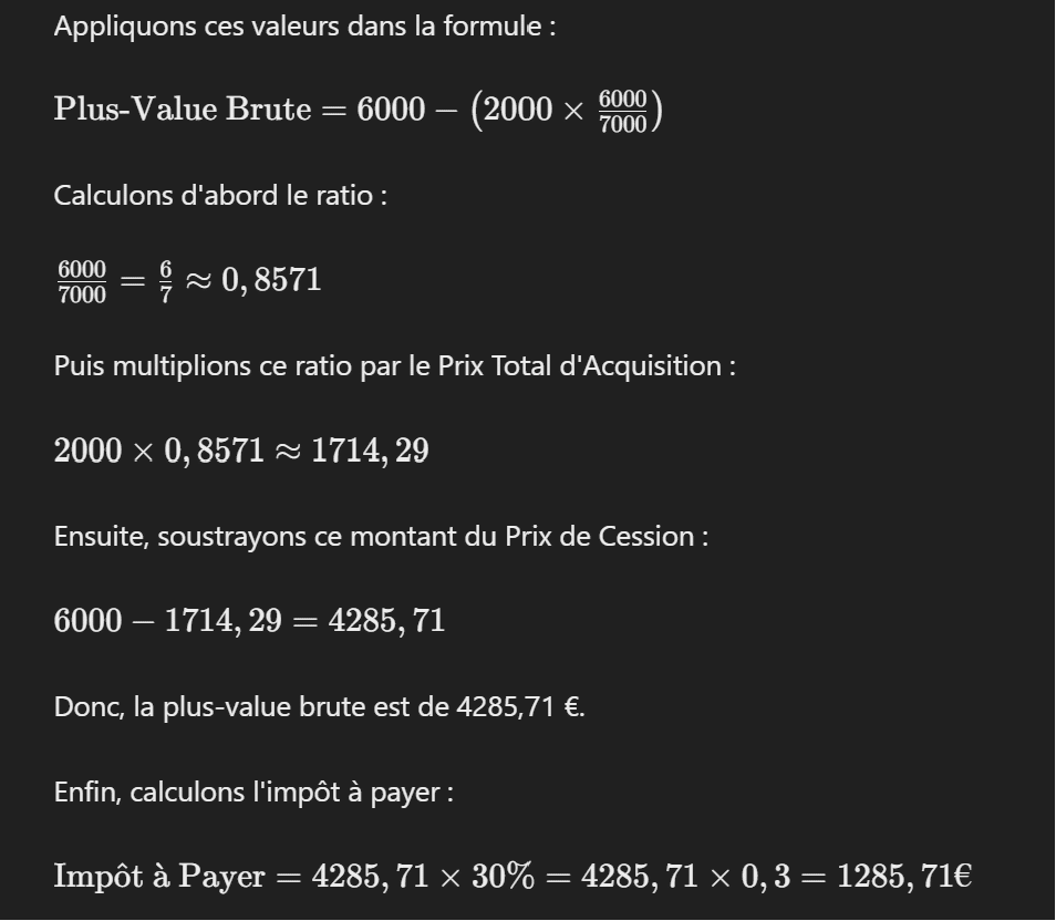 calcul plus value