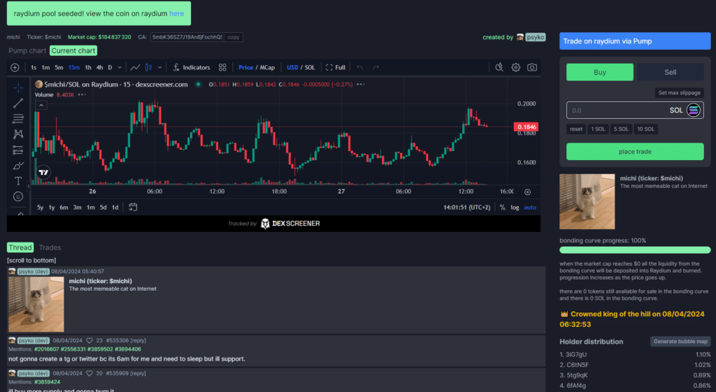 pumpfun interface crypto memecoin