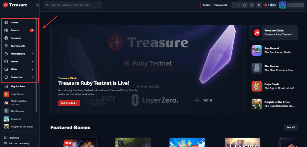 treasure app gaming blockchain