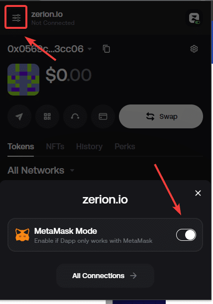 zerion wallet metamask mode