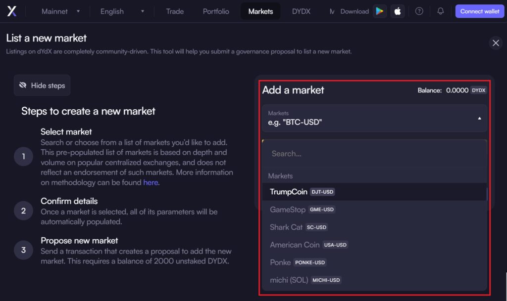 markets dydx v5