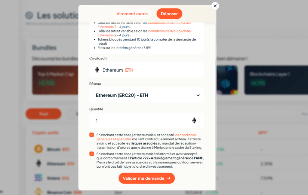 valider demande de staking meria crypto