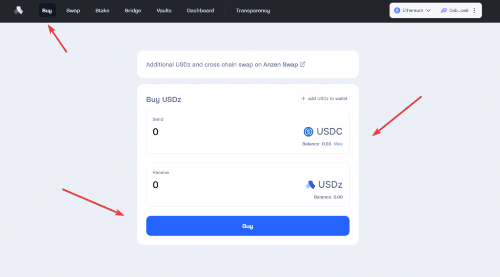 Anzen airdrop USDCz tuto achat