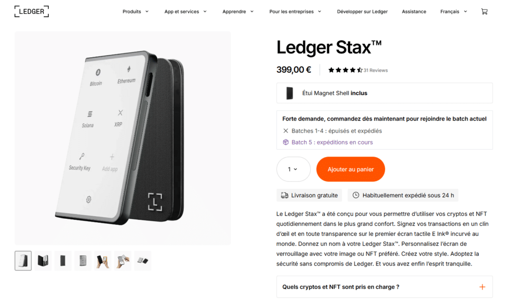 acheter ledger stax crypto wallet