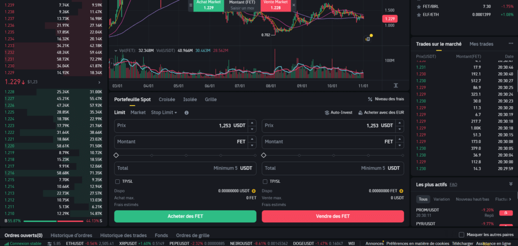 binance acheter fet spot