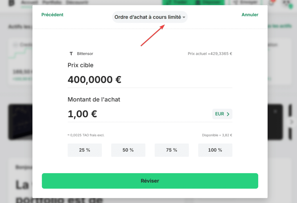 bitpanda tao ordre a cours limite crypto
