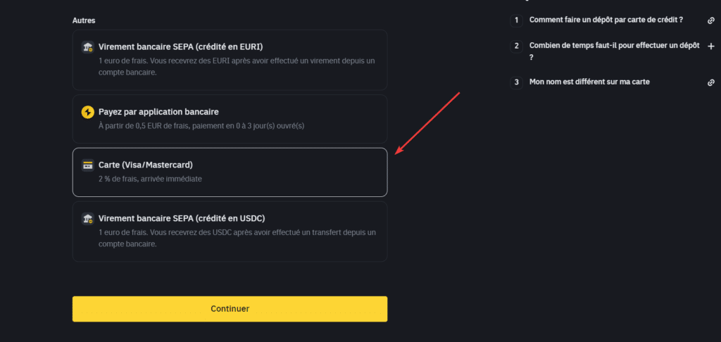 depot fiat carte bancaire binance