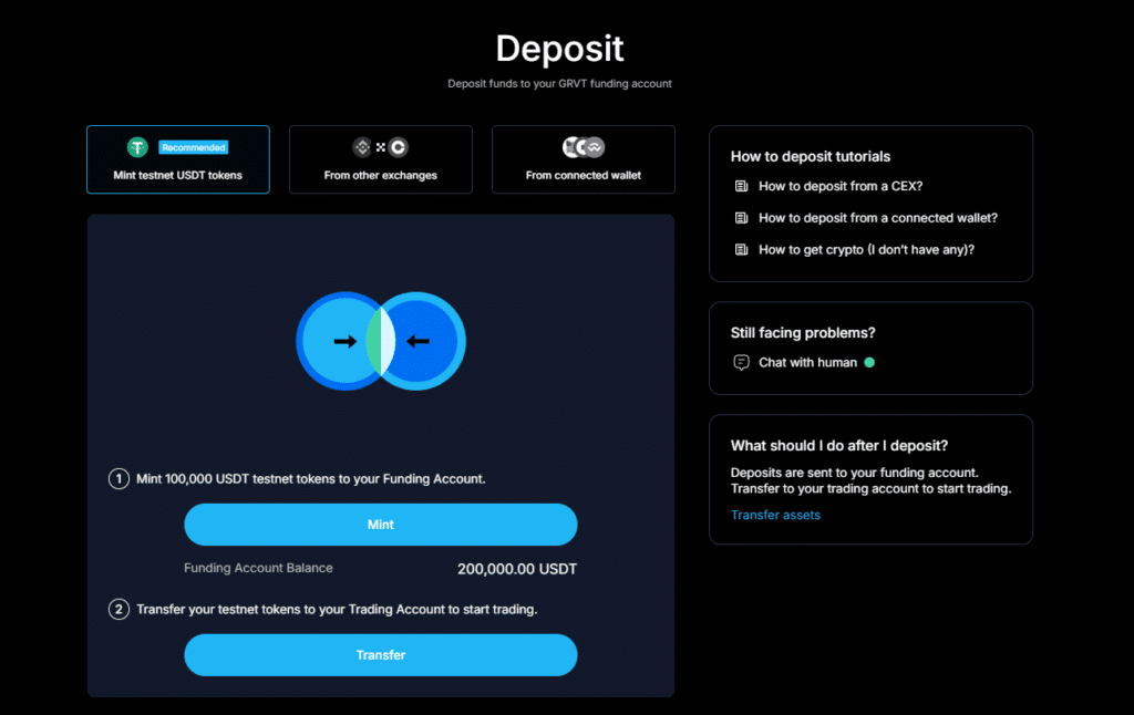 grvt mint usdc testnet