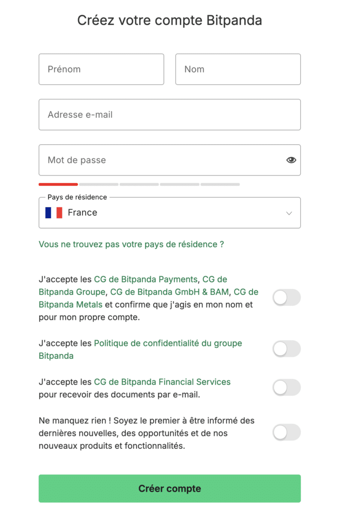Création de compte Bitpanda