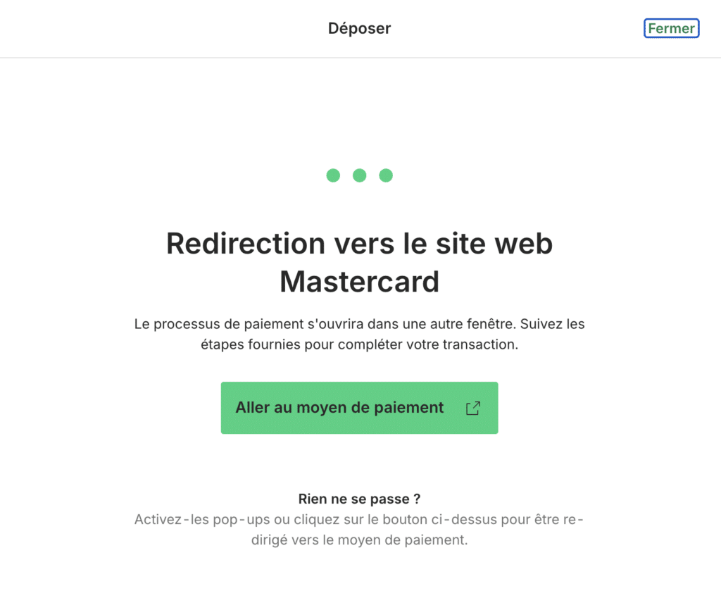 Redirection vers le site web Mastercard