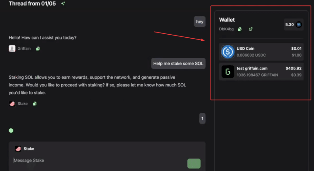 griffain ai agent wallet solana