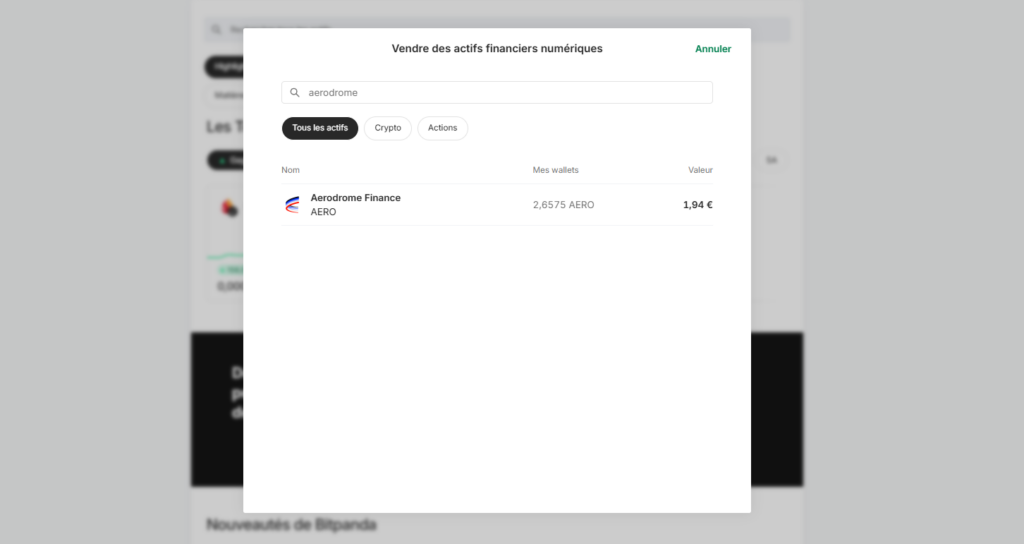 aerodrome finance aero vente bitpanda