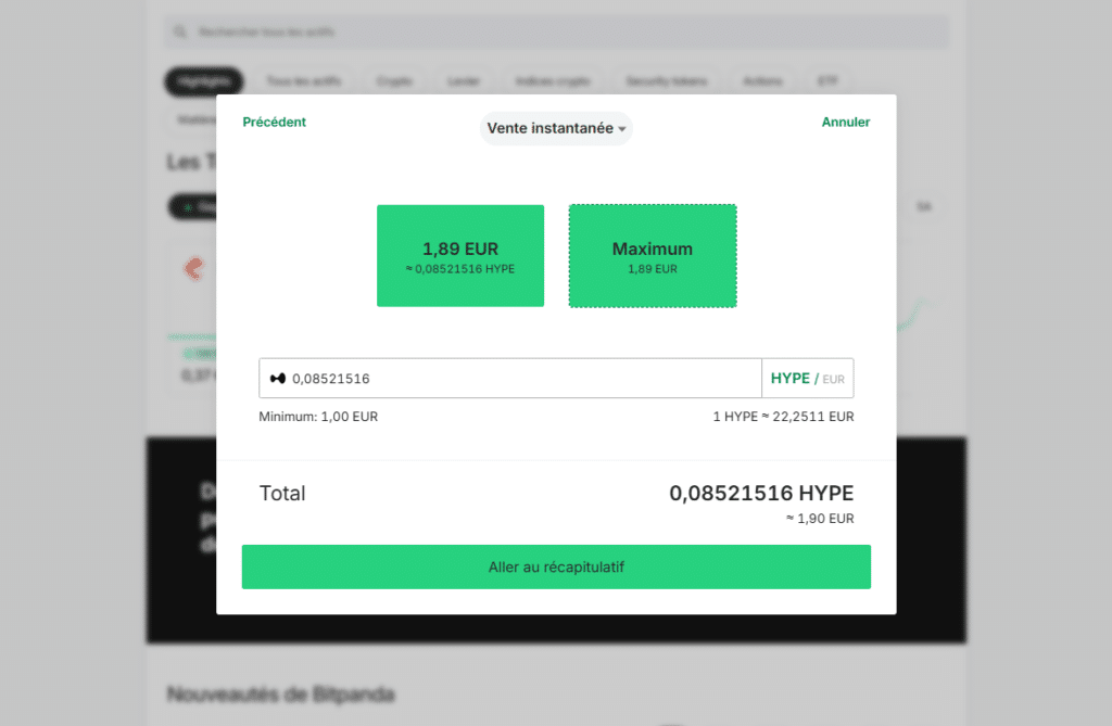 bitpanda hyperliquid hype vente crypto