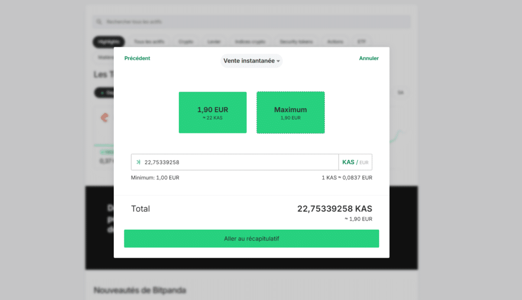 bitpanda kaspa kas vente crypto