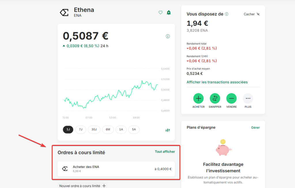 bitpanda limit order ethena ena crypto