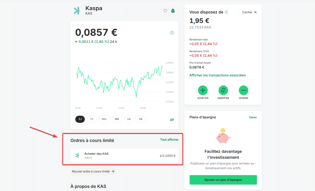 bitpanda limit order kaspa kas crypto