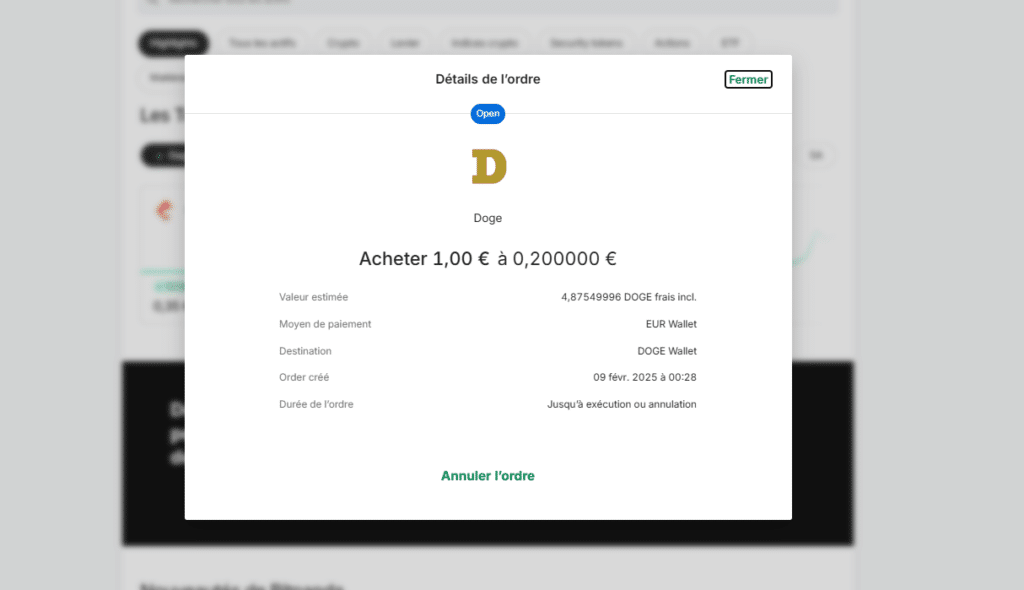 bitpanda ordre achat doge crypto