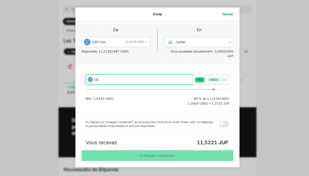 bitpanda swap jupiter jup crypto