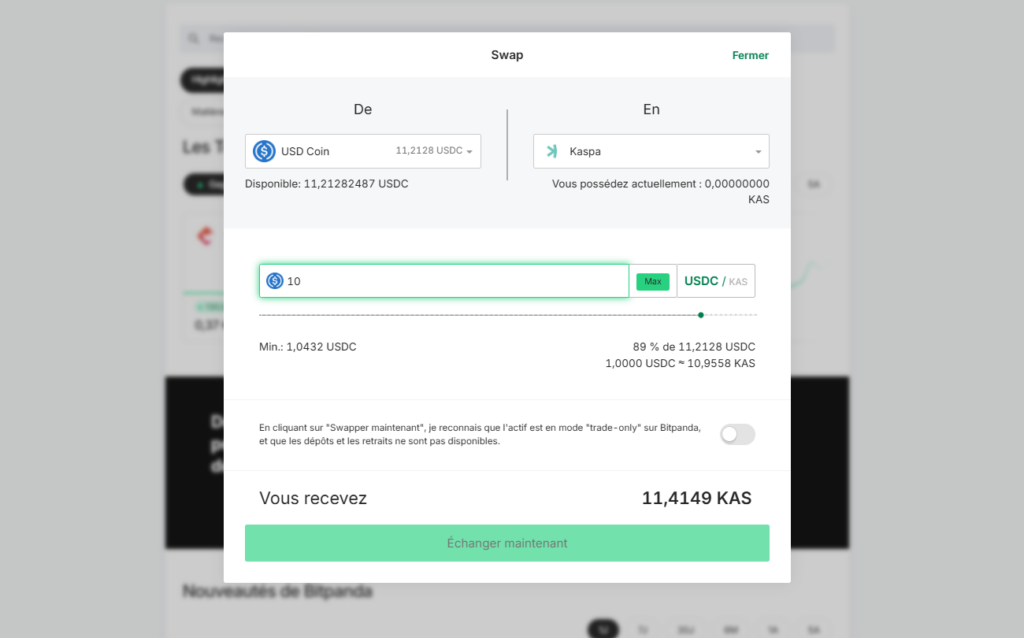 bitpanda swap kaspa kas crypto
