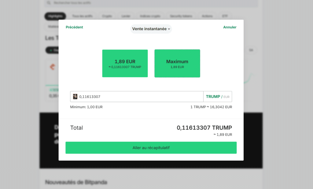 bitpanda trump vente crypto