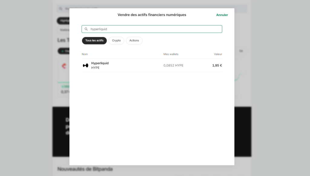 bitpanda vente hyperliquid hype crypto