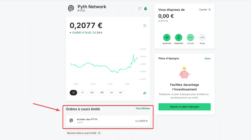 ordre achat limit pyth network bitpanda