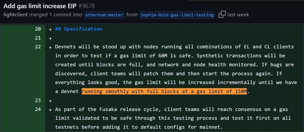 Projet 150M gas Ethereum