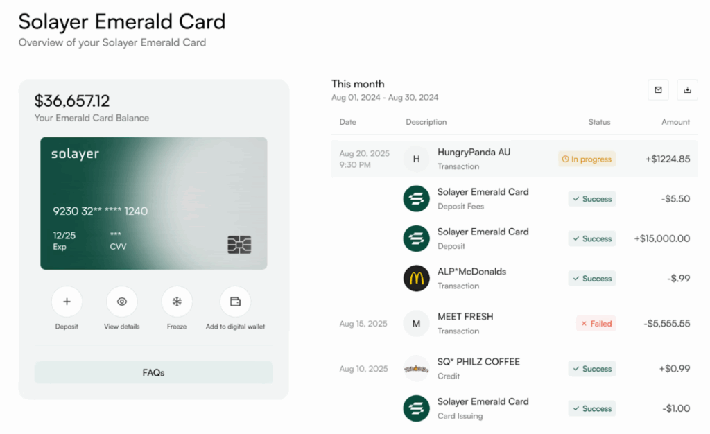 Solayer Emerald card