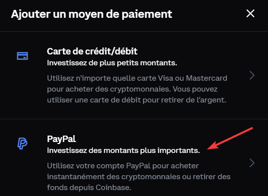 paypal achat crypto coinbase